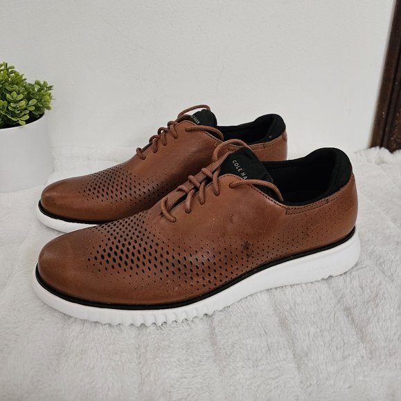 Cole Haan Mens 2.Zerogrand British Tan & Ivory Laser Wingtip Oxfords Size 8.5 - Picture 4 of 14